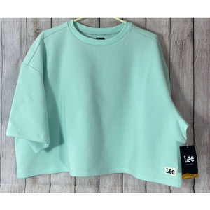 Lee Retro Boxy Oversized Green Cropped Sweatshirt Tee Shirt Top XL New NWT